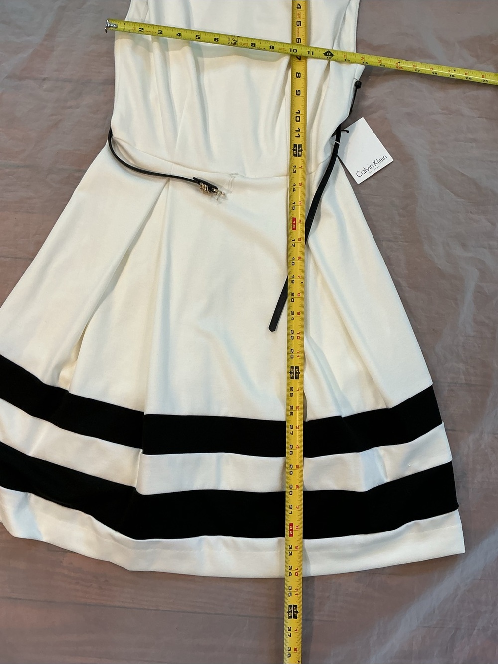 Calvin Klein White Sleeveless Mini Dress with Black Stripes - Picture 4 of 7